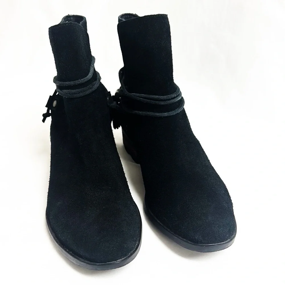 SOREL Farah Black Suede Ankle Boots Block Heel NL2682 Size 8.5 EUC - Picture 5 of 10